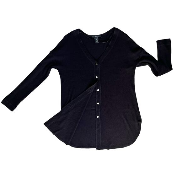 Joan Vass Ribbed Cardigan Womens Large Black Button Down Everyday Casual Sweater - Picture 1 of 11